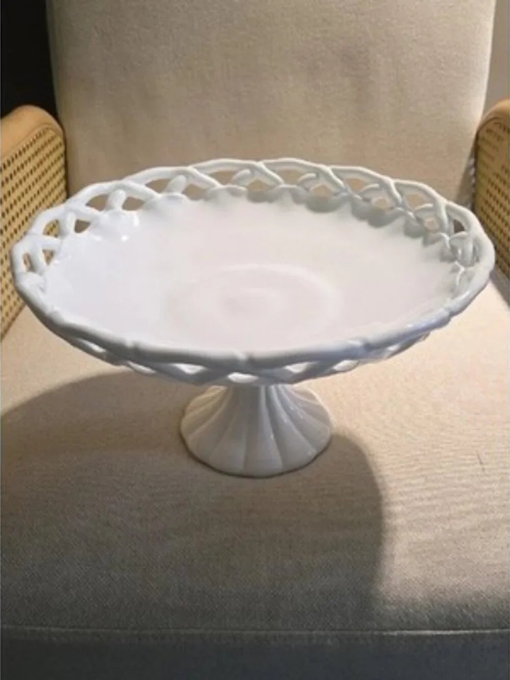 Vintage Pitman Dreitzer Milk Glass Old Colony Pedestal Bowl – Lacy Edge 1960s